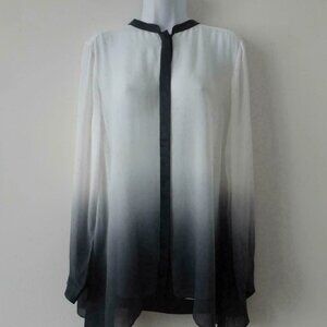 NWT EILEEN FISHER White Graphite Silk Georgette Mandarin Collar Blouse Top M